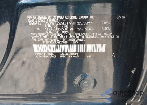 2018 Toyota Rav4 Le z USA, uszkodzony, nr VIN 2T3BFREV8JW821098